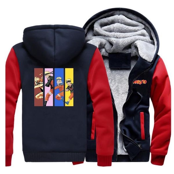 

anime uzumaki naruto coat men hip hop hoodie fashion brand men's thick hoodies sweatshirt japanese streetwear mens winter jacket, Black
