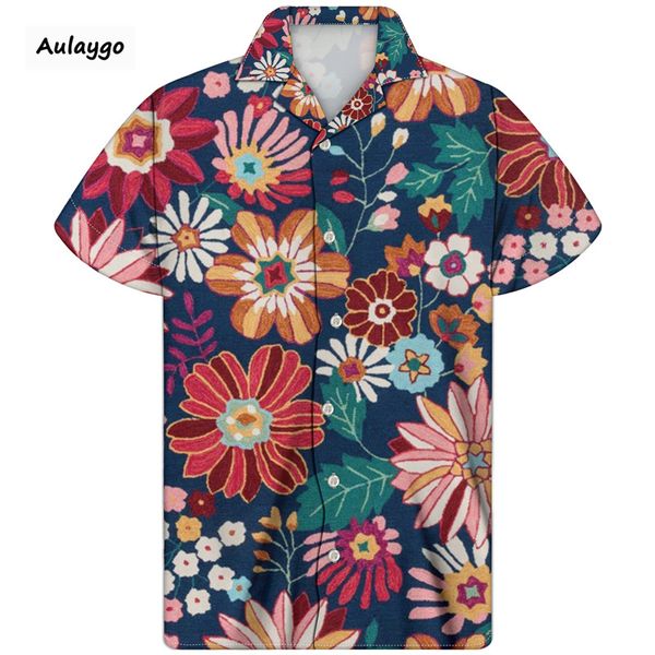 

men's casual shirts guayaberas for men daisy print man cuban shirt summer short sleeved turn-down callor clothing thin and breathable 2, White;black