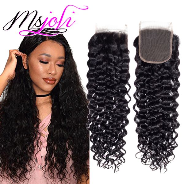 Msjoli Brazilian Virgin Human Hair Bundles With Lace Closure Water