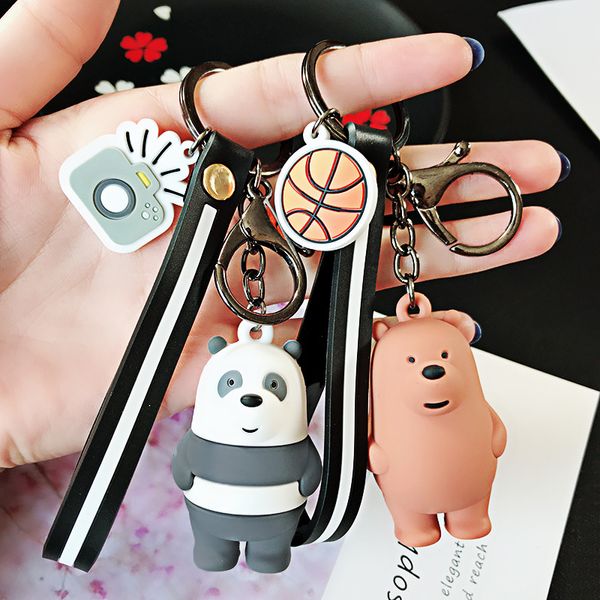 

new cartoon anime we bare bears cute three animal bears doll keychains women car bag pendant belt trinkets key chains porte cle, Silver