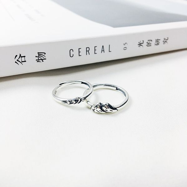 

s925 sterling silver vow of love rings for female lovers ring creative retro a pair of men and women on valentines day, Golden;silver