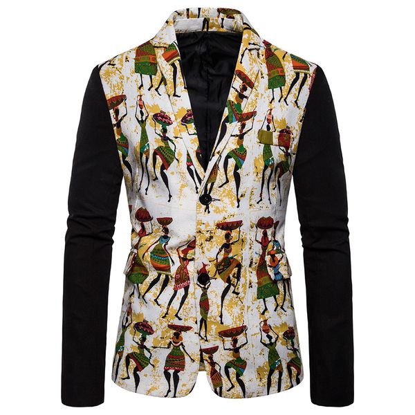 

2019 casual ethnic-style joint large size men suit x23, White;black