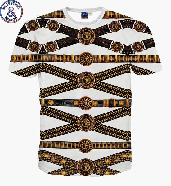 

мужская дизайнерская ветровая футболка золотое ожерелье лев личность 3d цифровая печать футболка может быть большой размер футболки, White;black