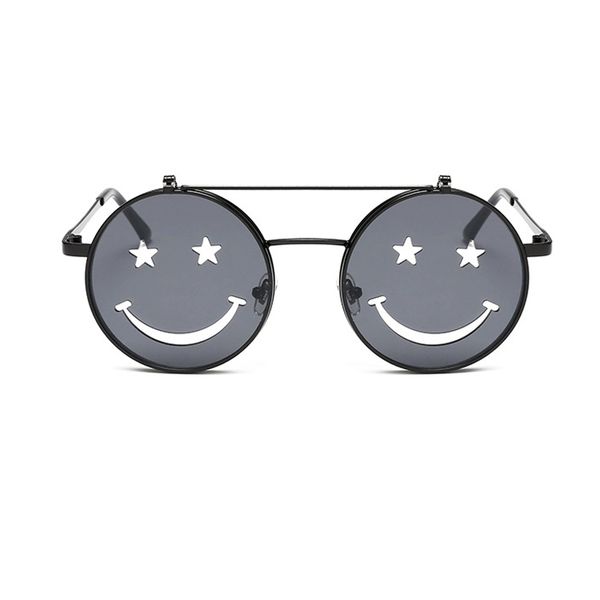 

2019 round double flip women sunglasses personality smiling face uv400 eyeglasses 6 colors metal frame, White;black