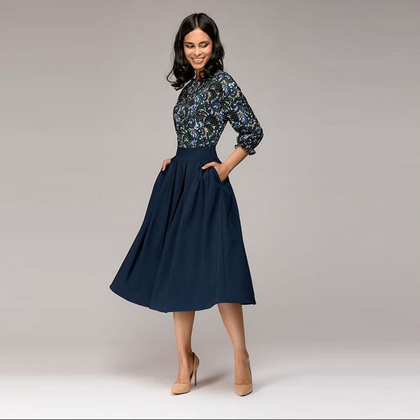 

floral print patchwork dresses women spring casual loose 3/4 butterfly sleeve dress slim elegant breathable dresses 2019 fashion, Black;gray