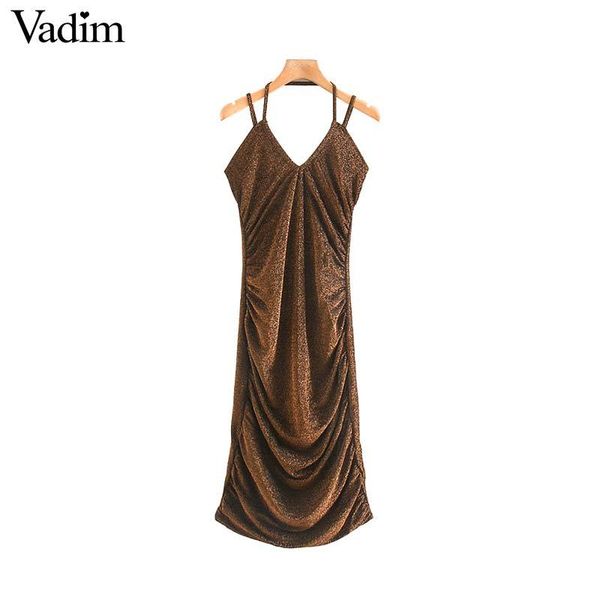 

vadim women shiny sheath dress v neck adjustable straps sleeveless slim stretchy party club wear knee length dresses qd074, Black;pink