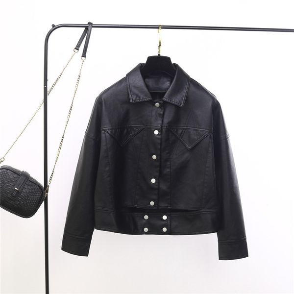 

2019new leather women fashion loose bf harajuku style women motorcycle jacket small lapel personality jacket black leather coat