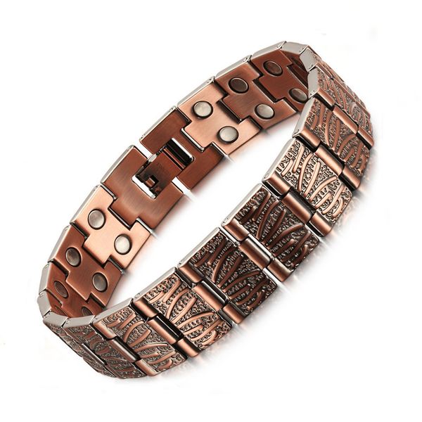 

vintage pure copper magnetic pain relief bracelet for men therapy double row magnets link chain men jewelry, Golden;silver