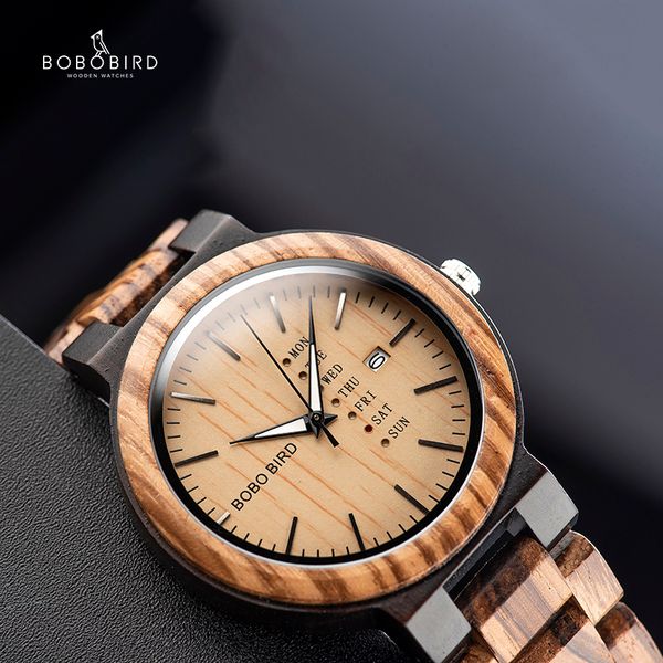 

relogio masculino bobo bird men watch wooden business auto date week display timepiece relogio customize logo u-o26, Slivery;brown
