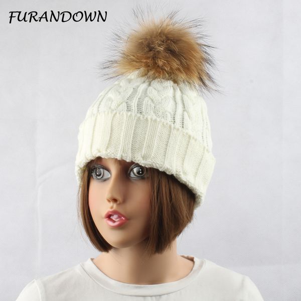 

2017 fashion women's winter raccoon fur hats 100% real 15cm fur pompom beanies cap female hat, Blue;gray