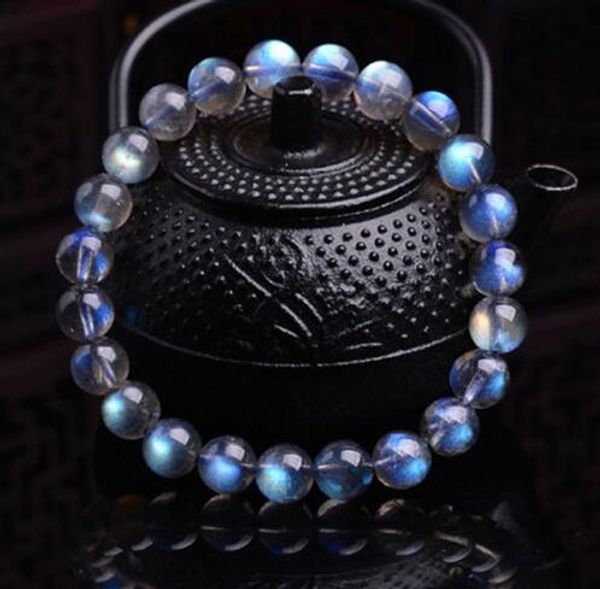 

10mm natural piedra de luz azul pulsera de cuentas de cristal, Black