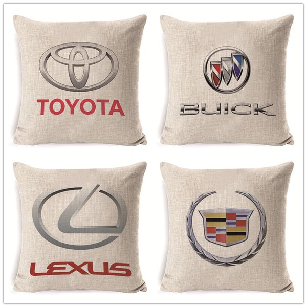 

fokusent car sign logos pattern cushion cover 45x45cm 18 inch decors back lumbar pillow case creative car brand cushion cover