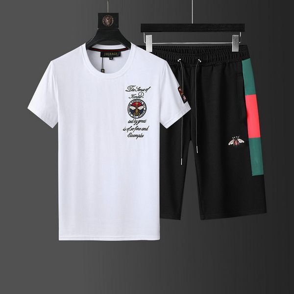 

men's sportswear designer t shirt + shorts + 2 sets of solid color clothing suits high-quality sportswear, Gray