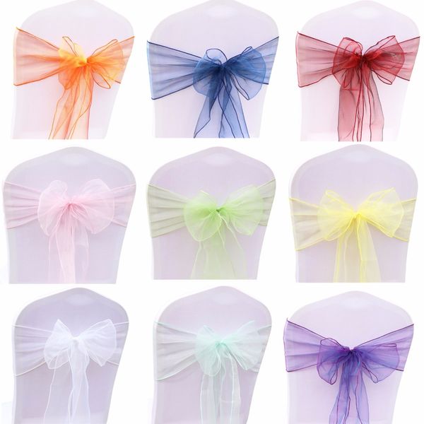 

sale 50pc/set wedding organza chair sashes bow knot for banquet event birthday party decoration home textile chair cover