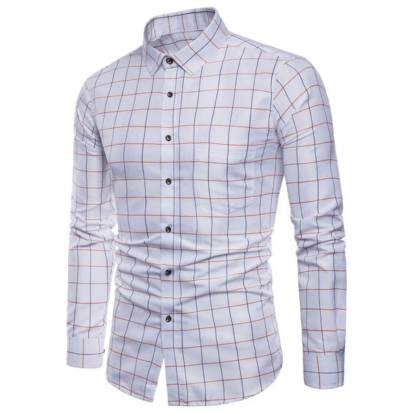 

feitong mens long sleeve oxford formal casual plaid slim fit tee dress shirts blouse camiseta masculina #3, White;black
