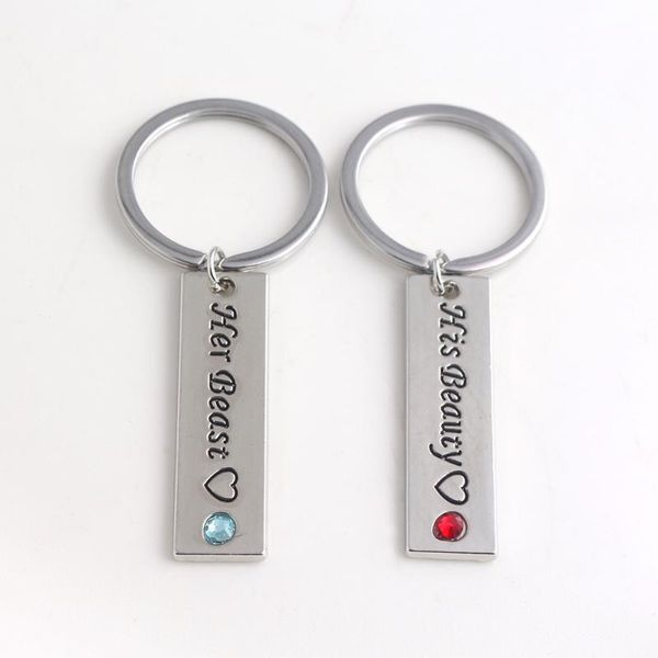 

lovers keychain his beauty her beast keyring pendant with crystal men women lovers jewelry accessories, Silver