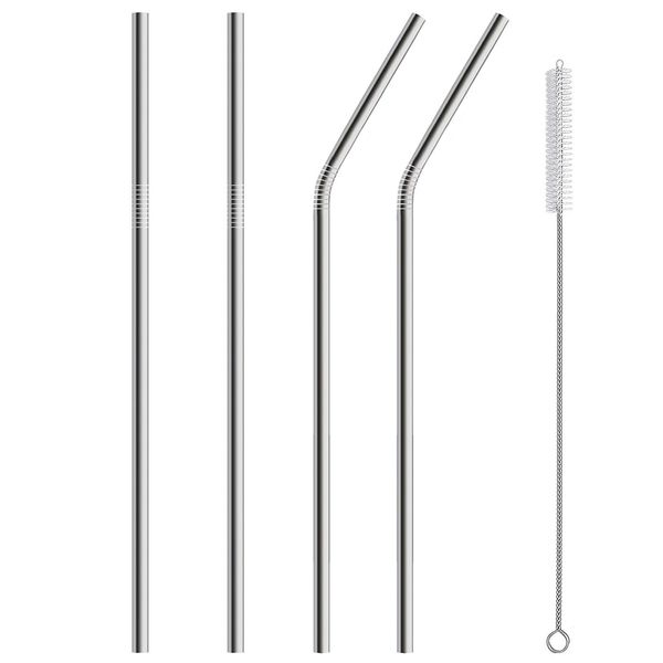 

stainless steel straw set 2 straight + 2 bent + 1 brush for juice milk soup