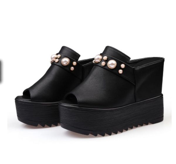 

sell 2019 new summer high-heeled cool slippers womens high wedge heel sandals high-heeled slippers size 34-39, Black