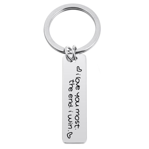 

fashion stainless steel keychain i love you more the end i win letter keyring simple unique pendant gift, Silver