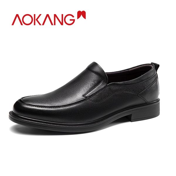 

aokang 2019 fashion business dress men shoes elegant formal wedding shoes men slip on chaussures hommes en cuir, Black