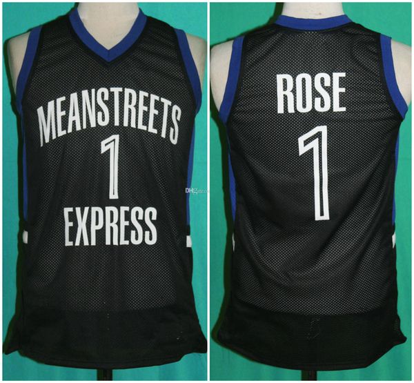 

mean streets express derrick rose #1 retro basketball jersey men's stitched custom number name jerseys, Black;red