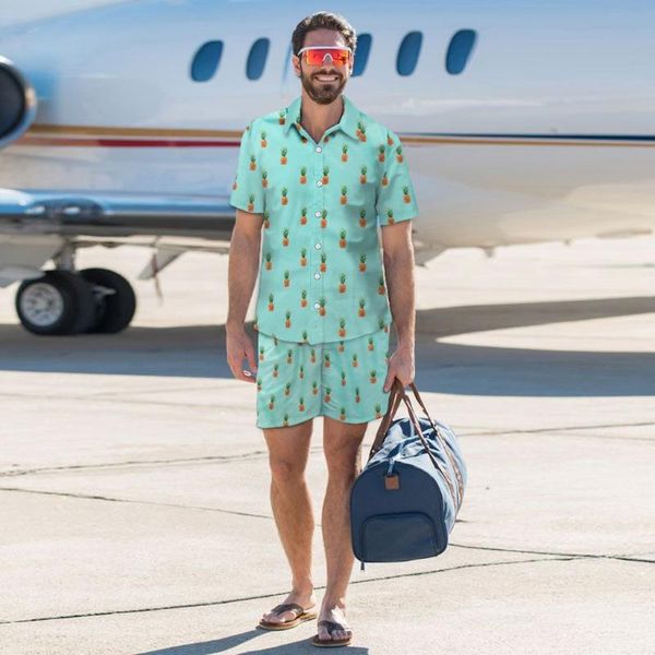 

лето мужчины печатные костюмы гавайские сыпучие пляжная с коротким рукавом повседневные костюмы пуговицы наборы sportsuit casual men наборы, Gray