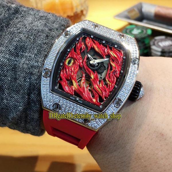 

version rm 26-02 diamonds case unique creative evil eye red dial japan miyota automatic rm26-02 mens watch rubber sport designer watches, Slivery;brown