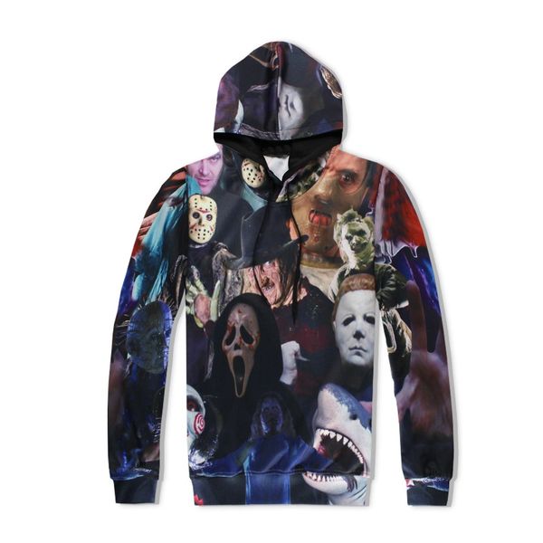 

fashion men/women hoodies horror movie killers/halloween devil/shark/zombie 3d print casual sweatshirt hoodie sale, Black