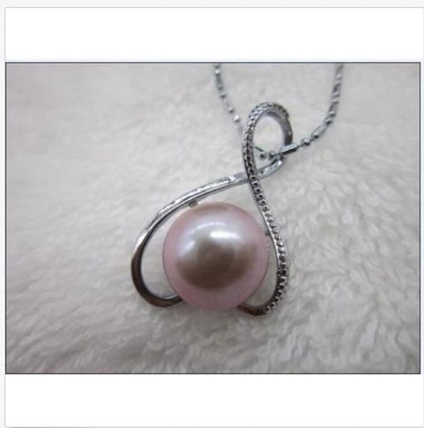 

beautiful11-12mm natural south sea purpl pearl pendant necklace 17"-18, Silver