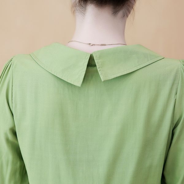 

2019 new autumn fashion peter pan collar full sleeve tide is avocado green western style show blouse shirt white red 5869