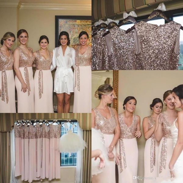 2018 Vintage Country Style Sequins Bridesmaid Dresses With Sash