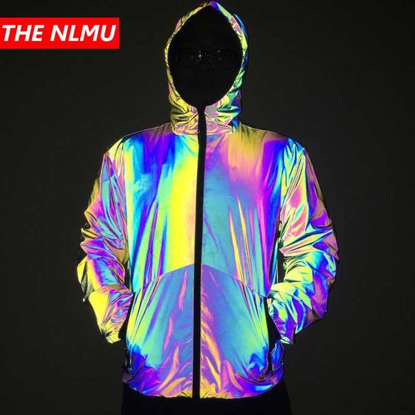 

men's jackets 2021 autumn colorful reflective hooded jacket casual windbreaker waterproof man hip hop and coats drop gw979, Black;brown