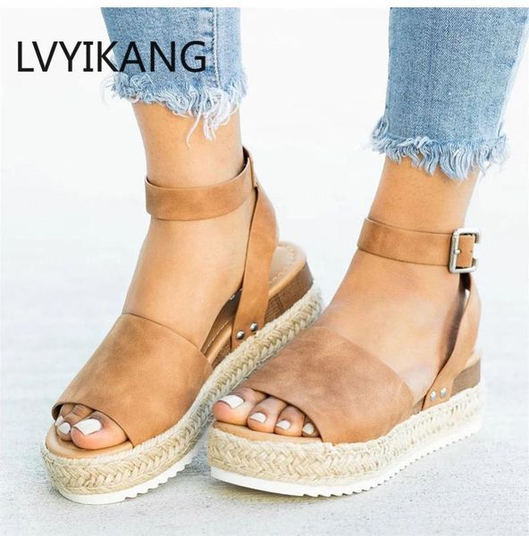 

women sandals plus size wedges shoes for women high heels sandals summer shoes 2020 flip flop platform plus size, Black