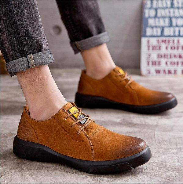 

jx685 autumn new casual shoes mens leather flats lace-up shoes stylish male large sizes oxford zapatos de hombre, Black