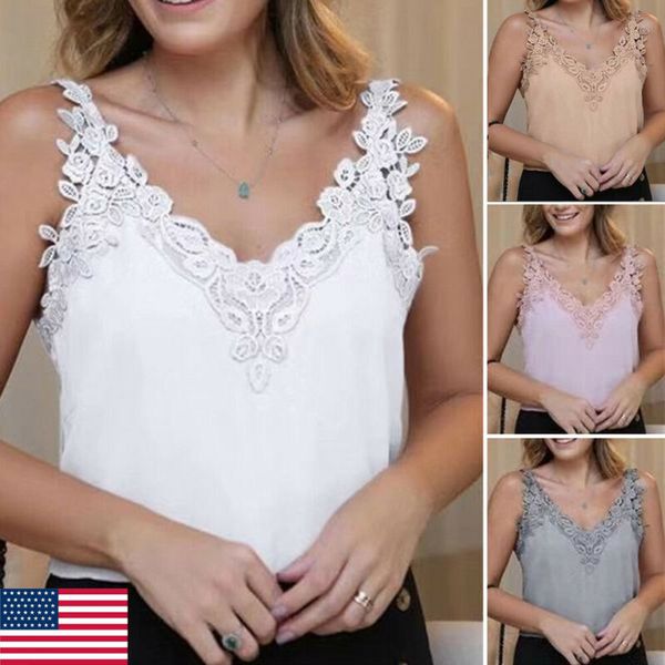 

womens summer lace straps vest sleeveless blouse casual tank t-shirt, White