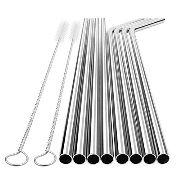 

stainless steel metal straws curved with 2 cleaning brush - reusable drinking straws