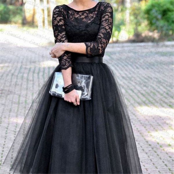

women's long sleeve formal evening party dress lace hollow out sleeve tulle dresses fashion ladies black prom lace dress vestido, Black;gray