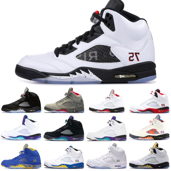 

2019 New Arrival 5 5s Black Metallic 3M Reflect Black Grape Basketball Shoes Oreo Fire Red Men 5s Grape White White Cement Sports Sneakers