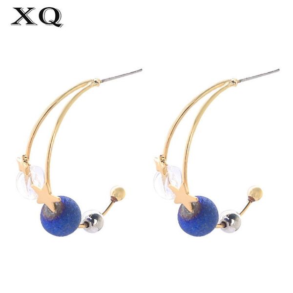

xq ladies earrings zinc alloy stars pattern blue imitation pearl high-end fashion jewelry 2019 new wholesale girl holiday gift, Golden;silver
