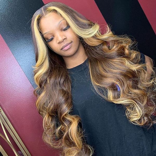 

wave highlight blonde brown 13x6 lace front human hair wig with baby hair brazilian full lace for women remy natural hairline 360 frontal, Black
