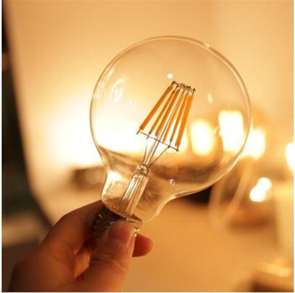 Edison LED Filament Ampul G80 G95 G125 Büyük Küresel Ampul 2 W 4 W 6 W 8 W Filament Ampul E27 Temizle Cam Kapalı Lambası AC220V