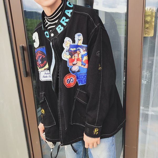 

2019 new autumn embroidery men's hooded coat european and american owners harajuku casual japanese solid color m-xl, Black;brown