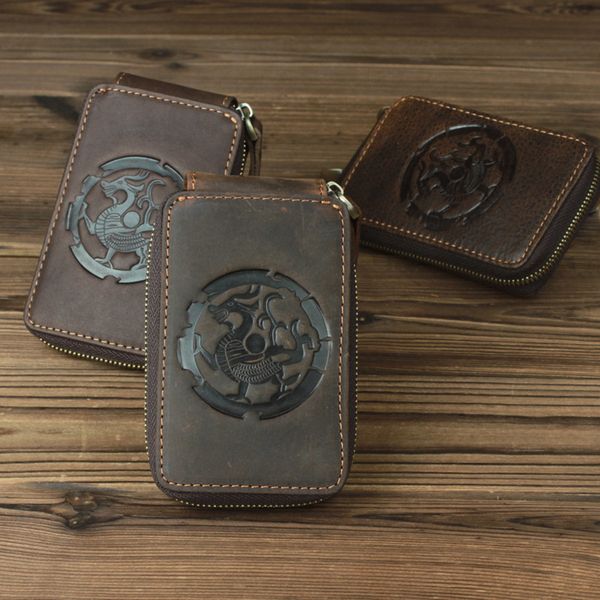 

мужчины карты ключей кошелек vintage тотем шаблон подлинная коровы кожаный кошелек интерьер ключевые цепи держатель монеты карманный молнии, Red;black