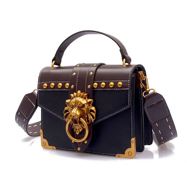 

good qualityFashion Metal Lion Head Square Pack Shoulder Bag Crossbody Package Clutch Women Designer Wallet Handbags Bolsos Mujer