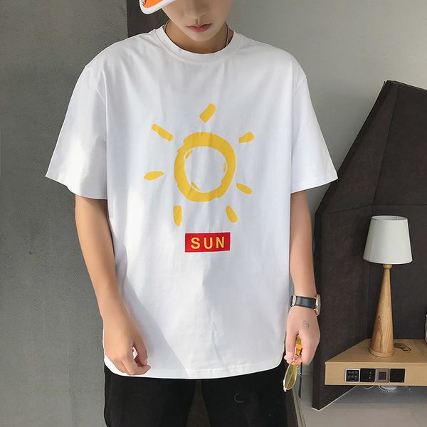 

2019 summer sun men's short-sleeved t-shirt trend white shirt new version of the tide brand boys clothes summer loose sa-8, White;black