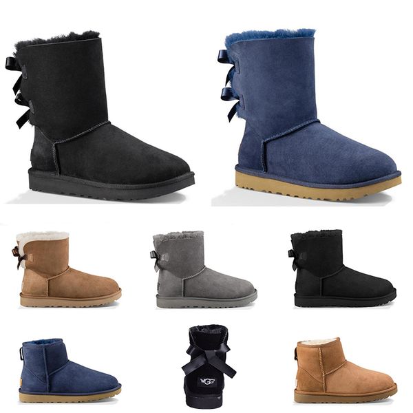 

New designer Australia women classic snow boots ankle short bow fur boot for winter black pink grey navy women winter shoes size 36-41