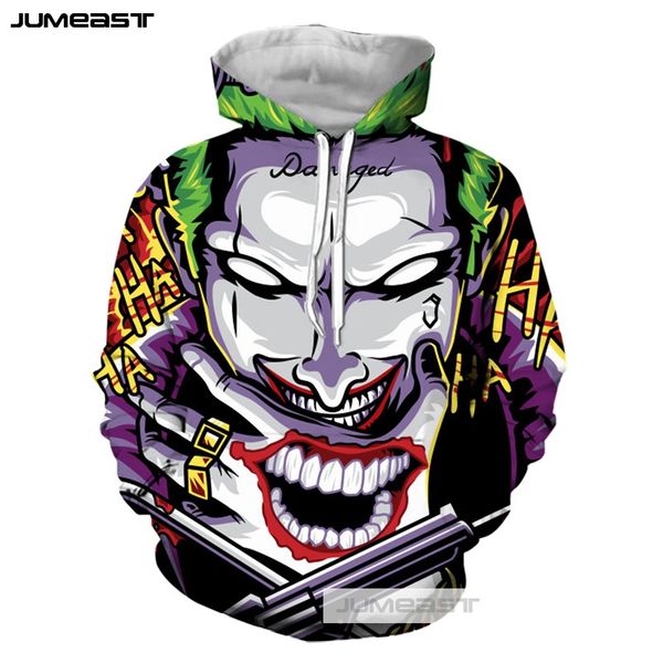 

jumeast 3d printed personality horror the joker men/women hoodies funny expression hooded sweatshirt long sleeve sport pullover, Black