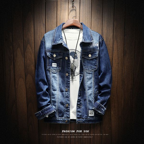 

2019 autumn fashion denim jacket korean-style trend youth men cool embroidery cowboy shirt long-sleeved coat men's, Black;brown