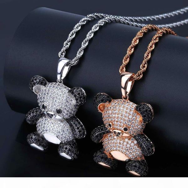 

hiphop jewelry cartoon bear charm bling cz gold silver pendant necklace fashion hip hop ice out chains wholesale