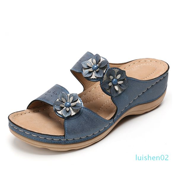 

2020 summer women's sandals ladies pu leather open toe flower wadge heel woman comfort casual fashion sandals female new l02, Black